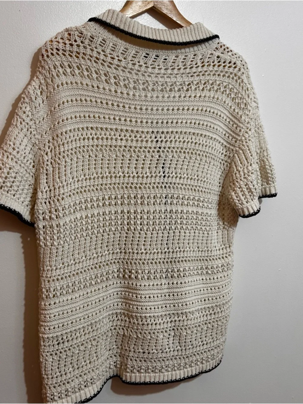 Zara knit crochet white short sleeve button down cardigan top S/M - Picture 5 of 5